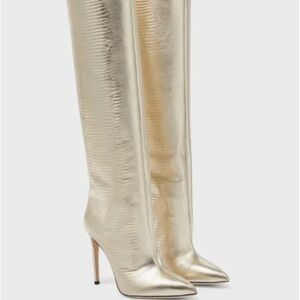 Paris Texas 
Shiny Gold Over the Knee Boots